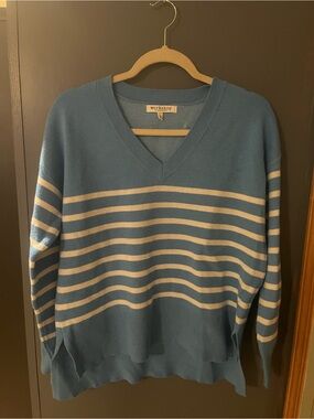 Workshop Republic Clothing Men’s Light Blue & Cream Striped V-Neck Sweater